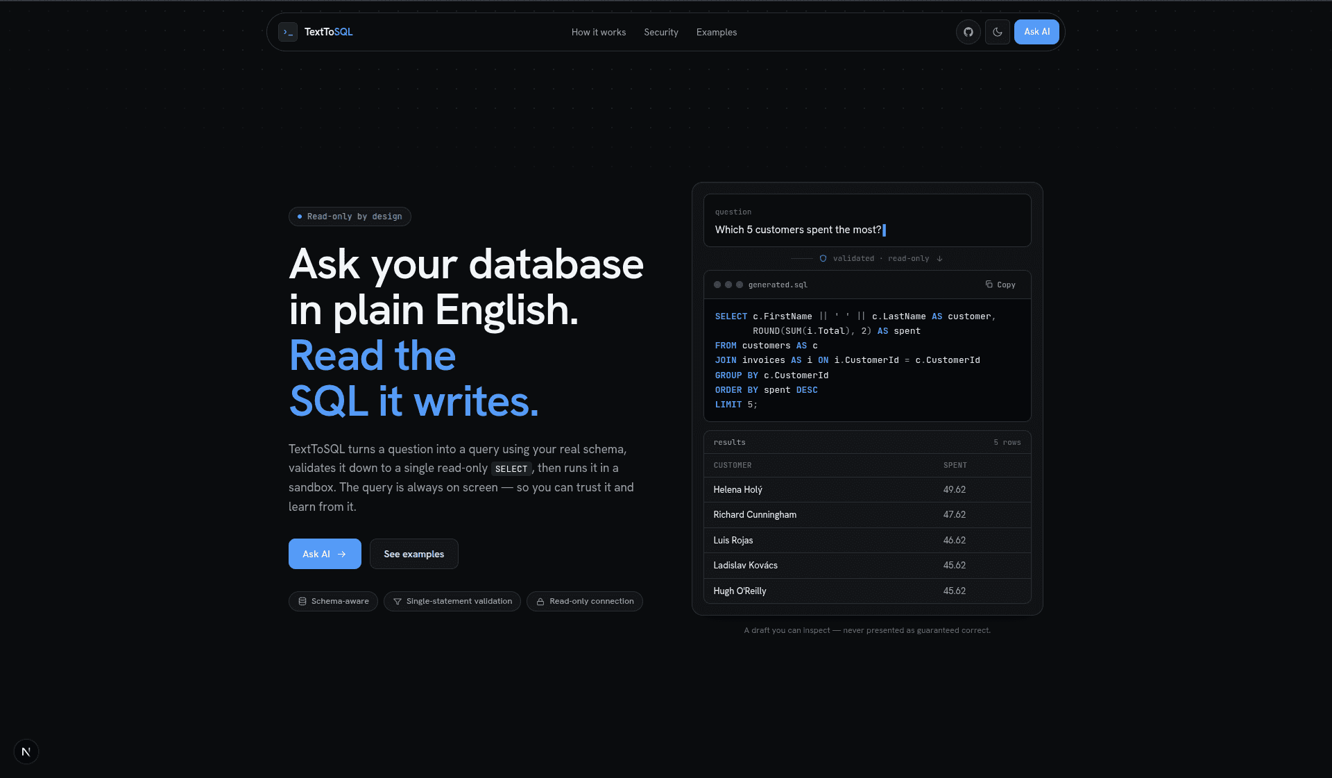 TextToSQL — project screenshot